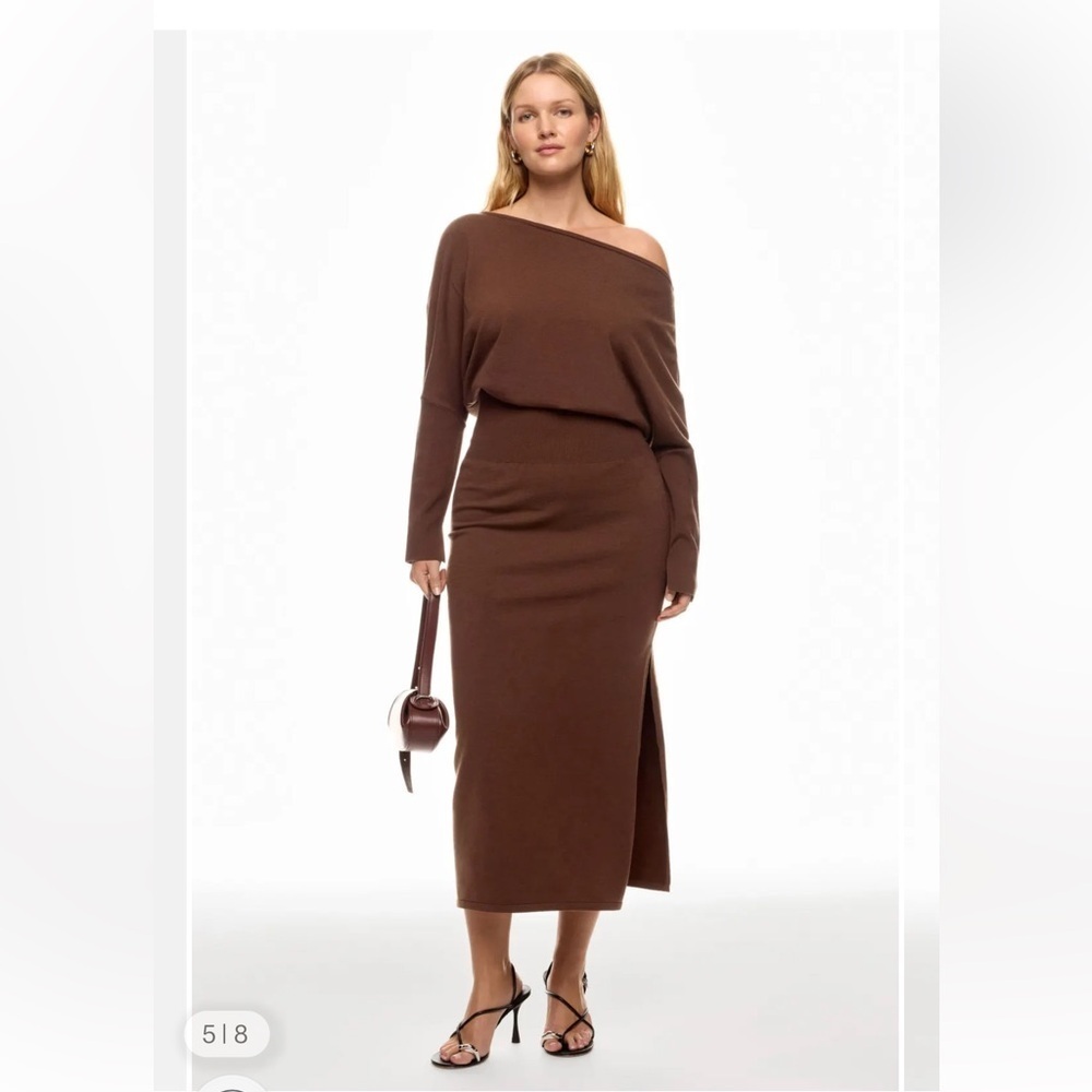 Simkhai Janese Brown Knit Off The Shoulder Midi Dress Large
